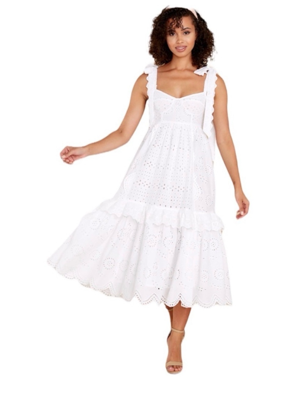 LoveShackFancy Antonella White Eyelet Midi Dress - Picture 3 of 9